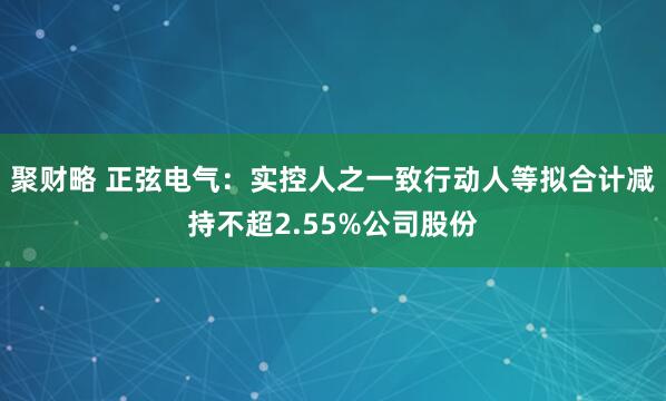 聚财略 正弦电气：实控人之一致行动人等拟合计减持不超2.55%公司股份