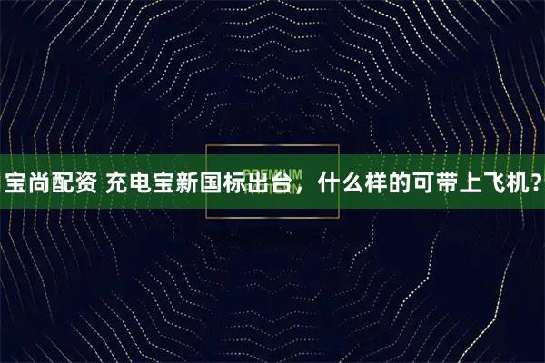 宝尚配资 充电宝新国标出台，什么样的可带上飞机？