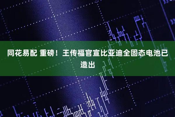 同花易配 重磅！王传福官宣比亚迪全固态电池已造出